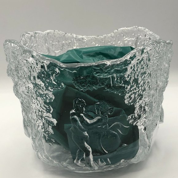Kosta Boda, Rhapsody Art Glass Bowl, Raised Relief Ice Texture, Dancing Couples - Picture 3 of 7